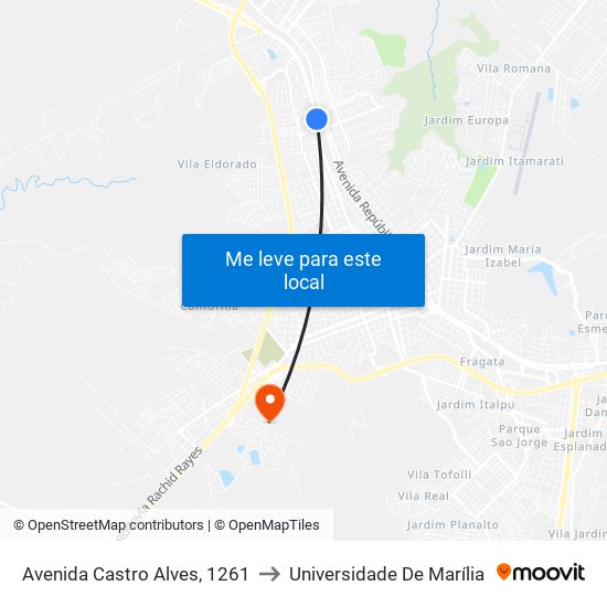 Avenida Castro Alves, 1261 to Universidade De Marília map