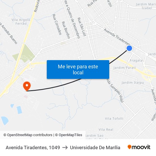 Avenida Tiradentes, 1049 to Universidade De Marília map