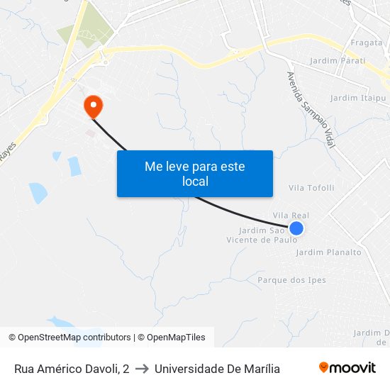 Rua Américo Davoli, 2 to Universidade De Marília map