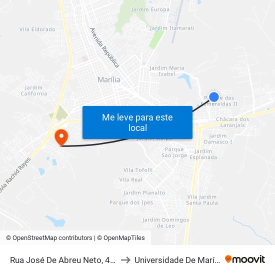 Rua José De Abreu Neto, 467 to Universidade De Marília map