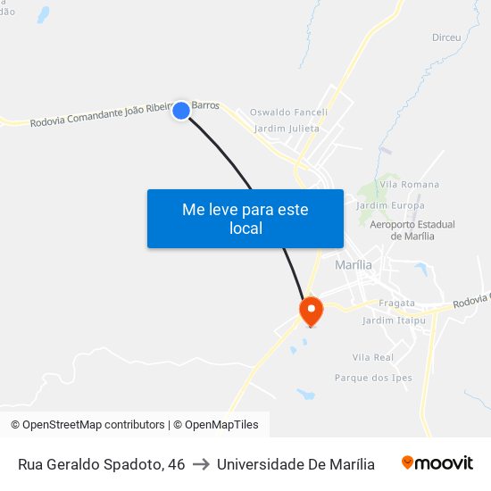 Rua Geraldo Spadoto, 46 to Universidade De Marília map