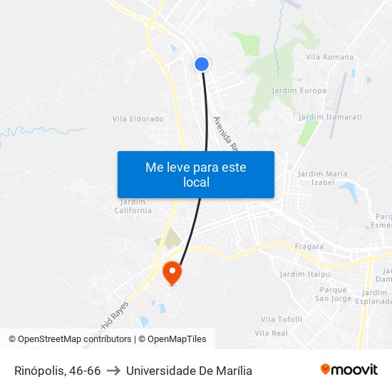 Rinópolis, 46-66 to Universidade De Marília map