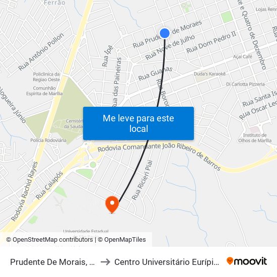 Prudente De Morais, 1073-1097 to Centro Universitário Eurípides De Marília map