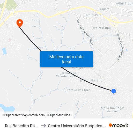 Rua Benedito Rosa, 197 to Centro Universitário Eurípides De Marília map
