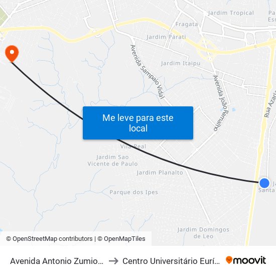 Avenida Antonio Zumiotti Sobrinho, 81 to Centro Universitário Eurípides De Marília map