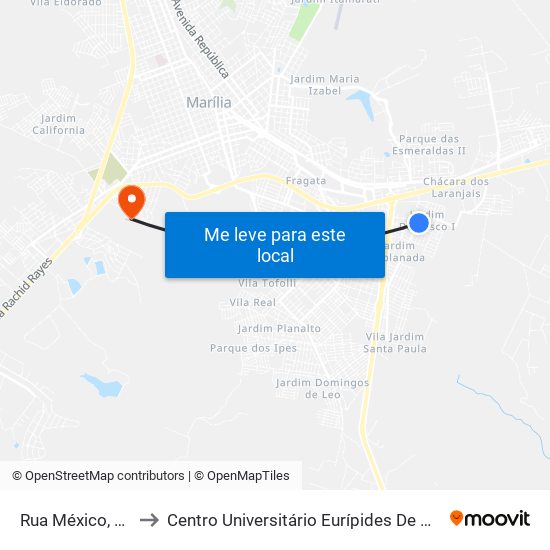 Rua México, 139 to Centro Universitário Eurípides De Marília map