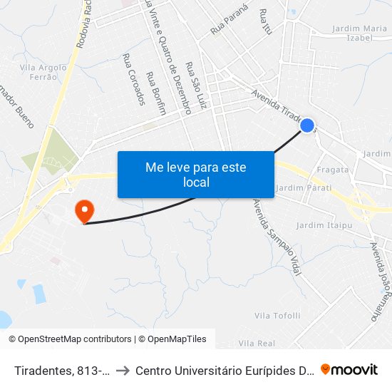 Tiradentes, 813-1037 to Centro Universitário Eurípides De Marília map