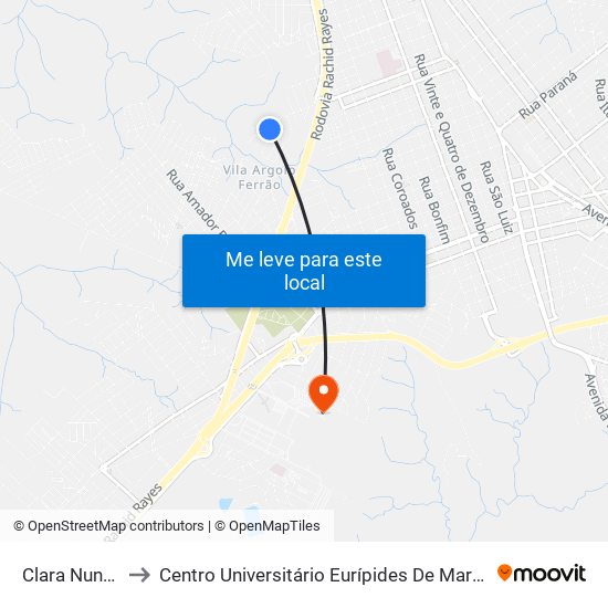 Clara Nunes to Centro Universitário Eurípides De Marília map