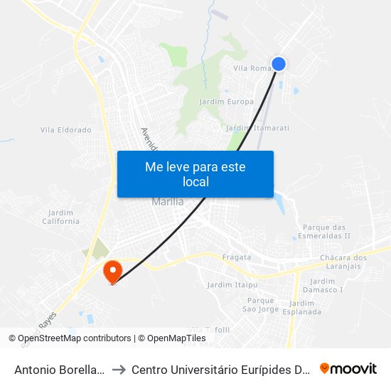 Antonio Borella, 115 to Centro Universitário Eurípides De Marília map