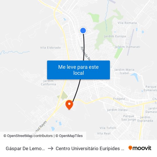 Gáspar De Lemos, 825 to Centro Universitário Eurípides De Marília map