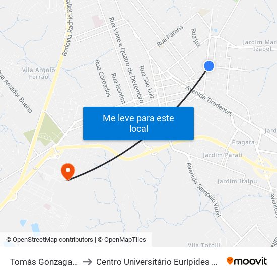 Tomás Gonzaga, 1-97 to Centro Universitário Eurípides De Marília map