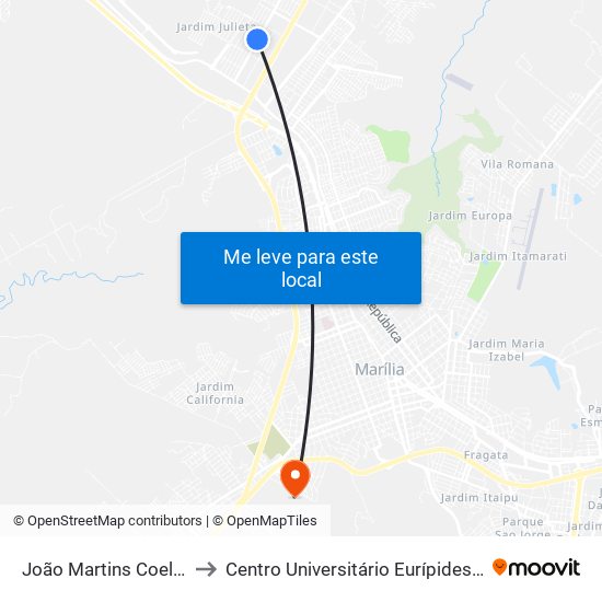 João Martins Coelho, 765 to Centro Universitário Eurípides De Marília map