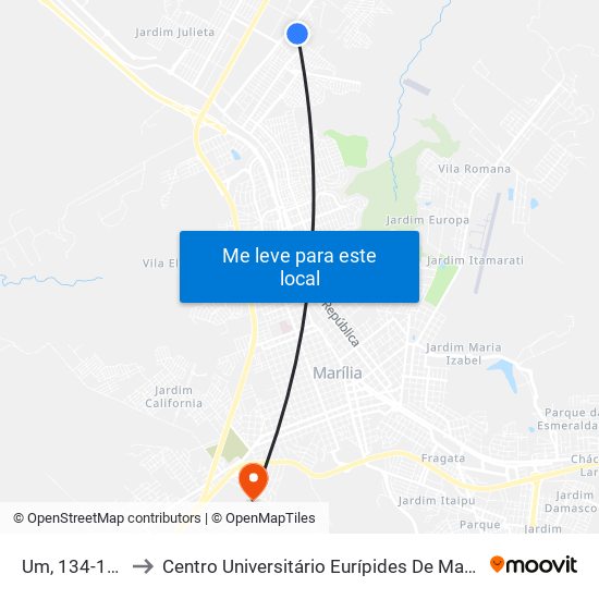 Um, 134-186 to Centro Universitário Eurípides De Marília map