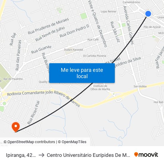 Ipiranga, 4288 to Centro Universitário Eurípides De Marília map