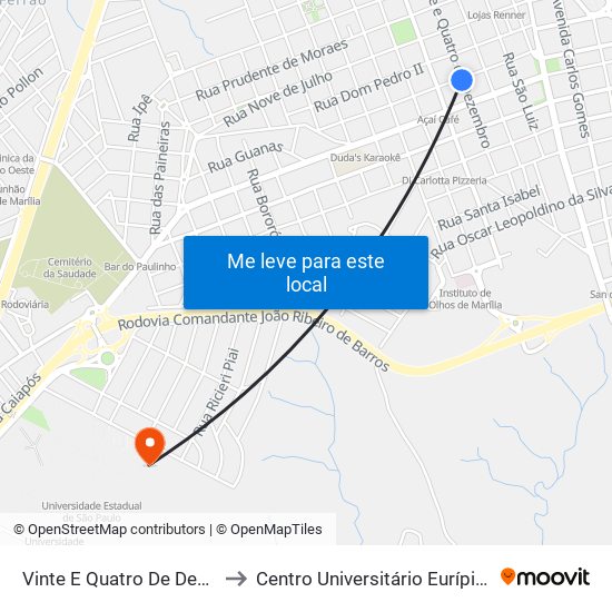 Vinte E Quatro De Dezembro, 362 to Centro Universitário Eurípides De Marília map