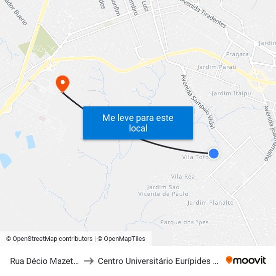 Rua Décio Mazeto, 225 to Centro Universitário Eurípides De Marília map