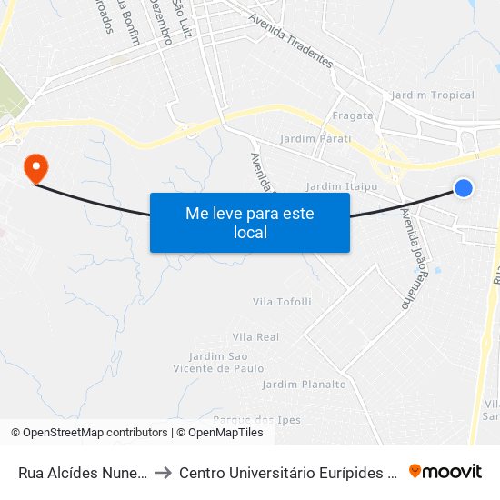 Rua Alcídes Nunes, 673 to Centro Universitário Eurípides De Marília map