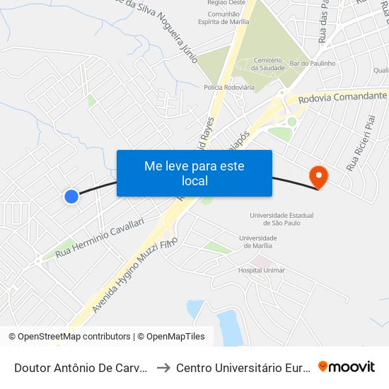 Doutor Antônio De Carvalho Brandão, 86 to Centro Universitário Eurípides De Marília map