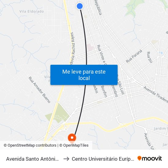 Avenida Santo Antônio, 2995-3061 to Centro Universitário Eurípides De Marília map
