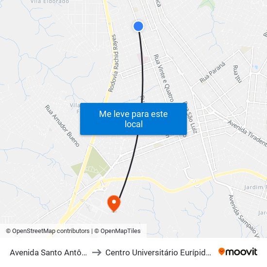 Avenida Santo Antônio, 2393 to Centro Universitário Eurípides De Marília map