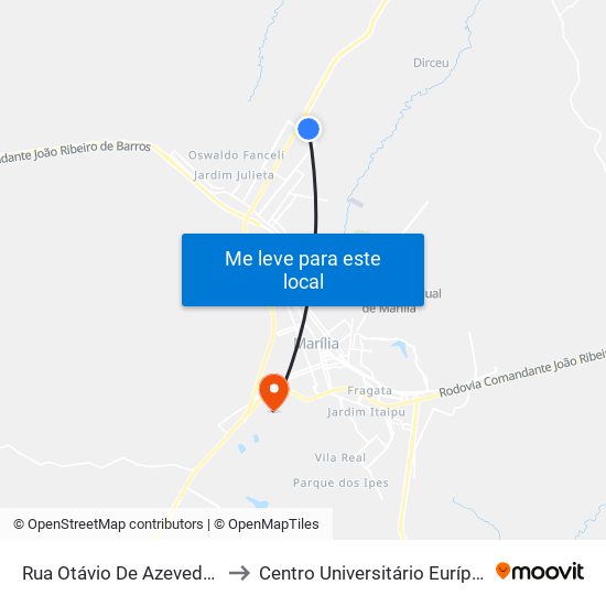 Rua Otávio De Azevedo Falcão, 399 to Centro Universitário Eurípides De Marília map