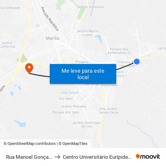 Rua Manoel Gonçalves, 31 to Centro Universitário Eurípides De Marília map