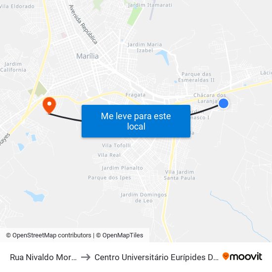 Rua Nivaldo Moris, 10 to Centro Universitário Eurípides De Marília map