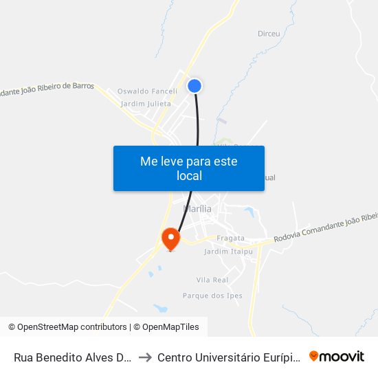 Rua Benedito Alves Delfino, 2795 to Centro Universitário Eurípides De Marília map