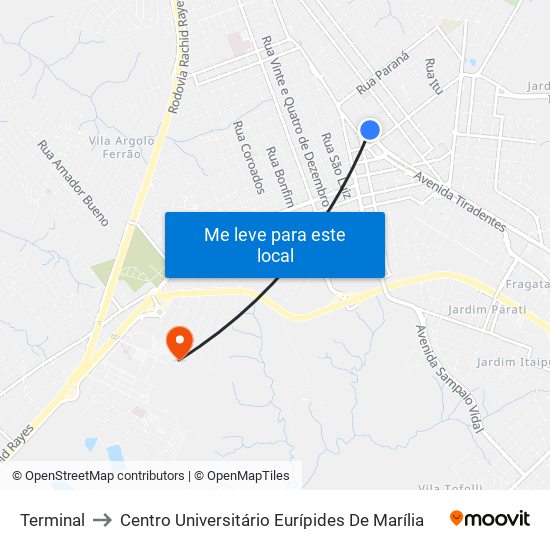 Terminal to Centro Universitário Eurípides De Marília map