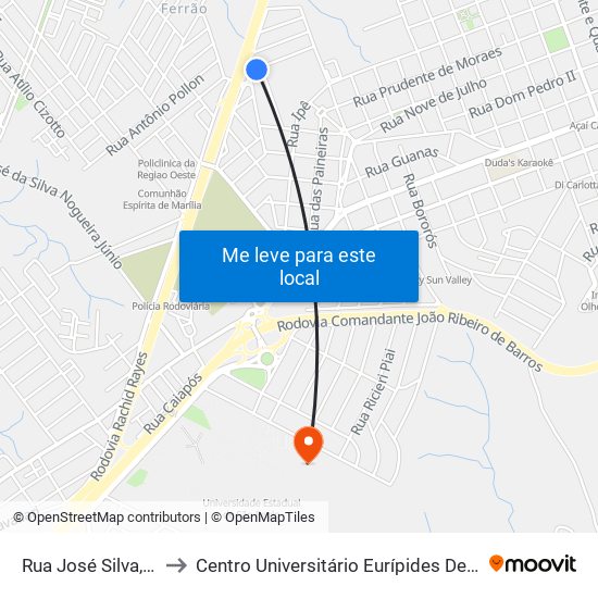 Rua José Silva, 630 to Centro Universitário Eurípides De Marília map