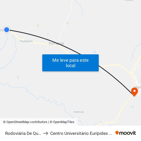 Rodoviária De Quintana to Centro Universitário Eurípides De Marília map