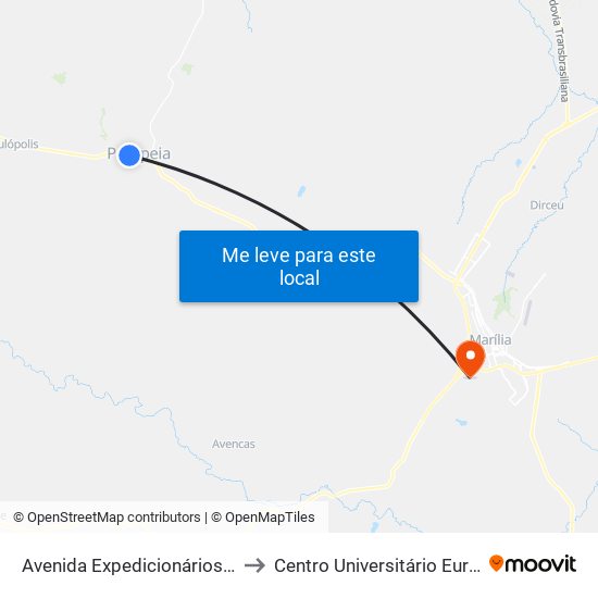 Avenida Expedicionários De Pompéia 400 to Centro Universitário Eurípides De Marília map