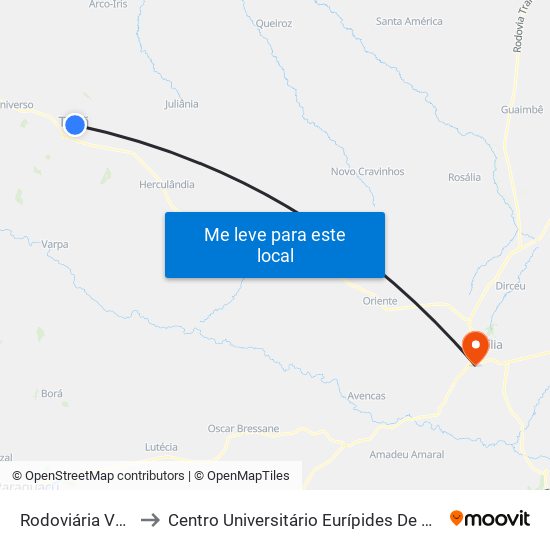 Rodoviária Velha to Centro Universitário Eurípides De Marília map