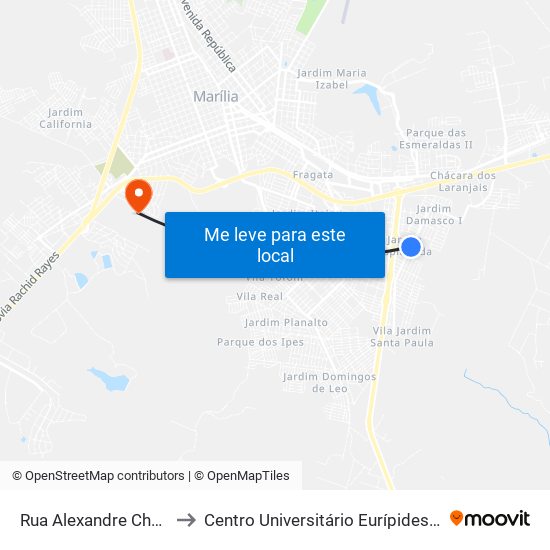 Rua Alexandre Chaia, 946 to Centro Universitário Eurípides De Marília map