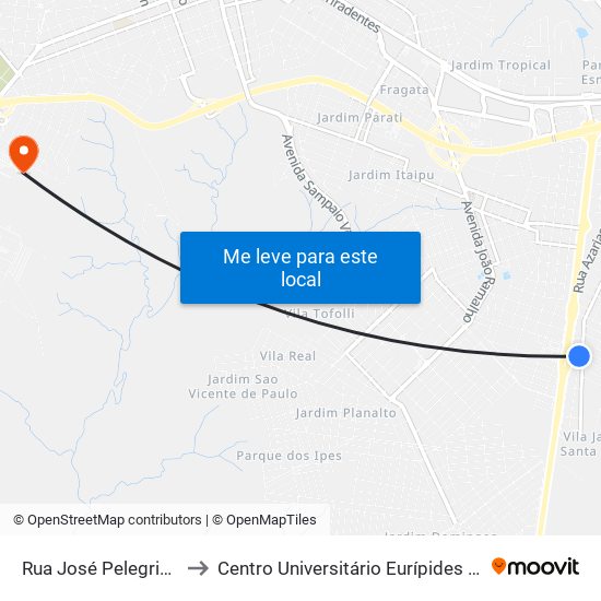 Rua José Pelegrine, 130 to Centro Universitário Eurípides De Marília map