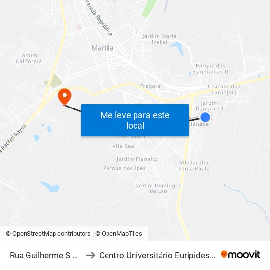 Rua Guilherme S Netto, 0 to Centro Universitário Eurípides De Marília map