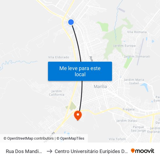 Rua Dos Mandis, 252 to Centro Universitário Eurípides De Marília map