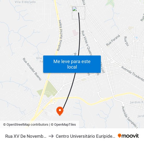 Rua XV De Novembro, 2410 to Centro Universitário Eurípides De Marília map