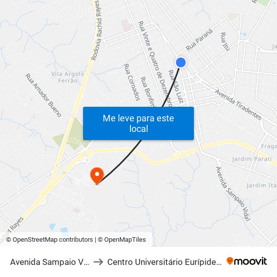 Avenida Sampaio Vidal, 904 to Centro Universitário Eurípides De Marília map