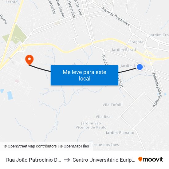 Rua João Patrocínio De Araújo, 369 to Centro Universitário Eurípides De Marília map