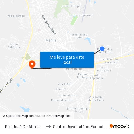 Rua José De Abreu Neto, 467 to Centro Universitário Eurípides De Marília map
