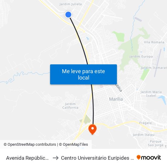 Avenida República, 6629 to Centro Universitário Eurípides De Marília map