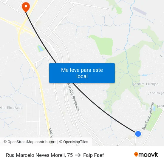 Rua Marcelo Neves Moreli, 75 to Faip Faef map