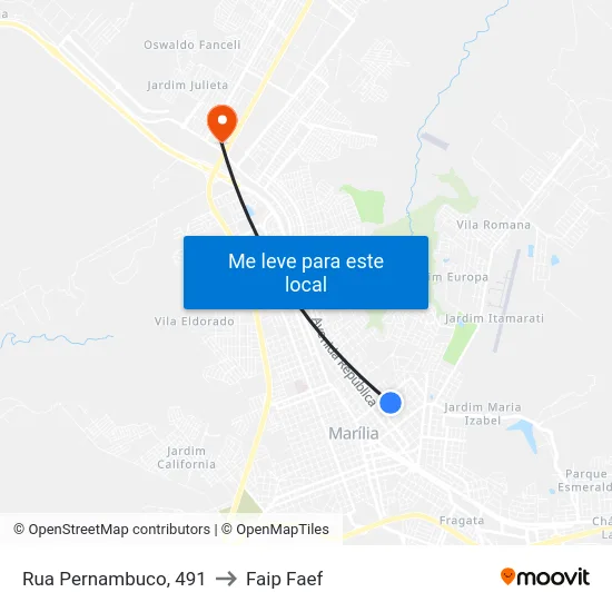 Rua Pernambuco, 491 to Faip Faef map