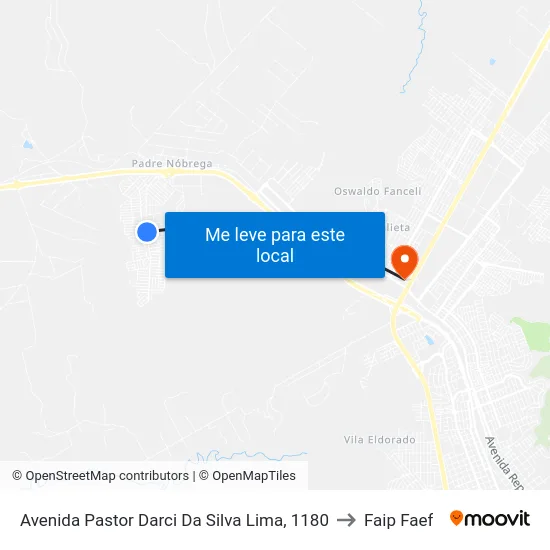 Avenida Pastor Darci Da Silva Lima, 1180 to Faip Faef map