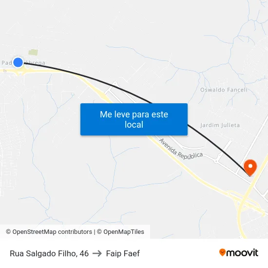 Rua Salgado Filho, 46 to Faip Faef map