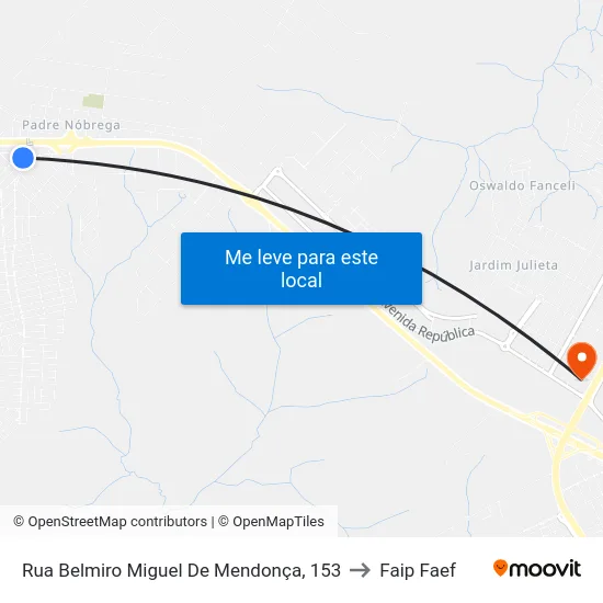 Rua Belmiro Miguel De Mendonça, 153 to Faip Faef map