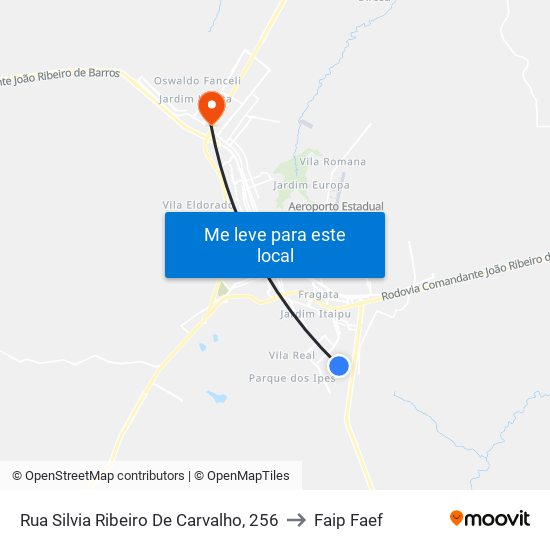 Rua Silvia Ribeiro De Carvalho, 256 to Faip Faef map