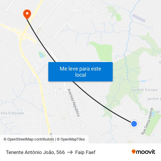 Tenente Antônio João, 566 to Faip Faef map