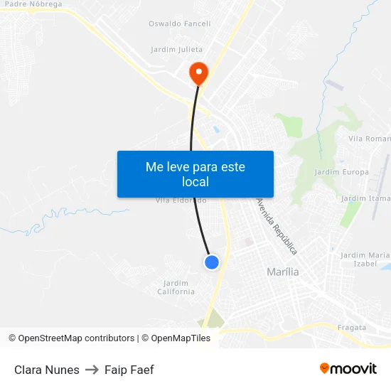 Clara Nunes to Faip Faef map